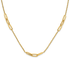 14K Polished Oval Link and Diamond-cut Rope 3-Station 20.25 inch Necklace