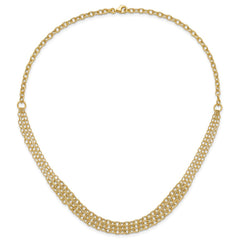 14K Polished and Textured Fancy Cable with 3-Strand Bib 17 inch Necklace