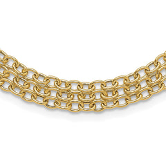 14K Polished and Textured Fancy Cable with 3-Strand Bib 17 inch Necklace