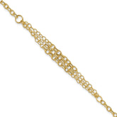 14K Polished and Textured Fancy Cable with 3-Strand Center 7.5 inch Bracelet Plus 0.5 inch Extender