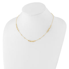 14K Polished Linked Ovals and Diamond-cut Beads Fancy 3-Station 18 inch Necklace
