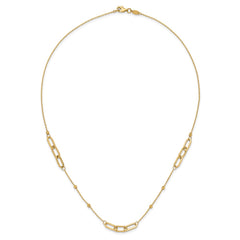 14K Polished Linked Ovals and Diamond-cut Beads Fancy 3-Station 18 inch Necklace