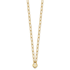 14K Polished Heart Lock Charm Paperclip Link 17.25 inch Necklace