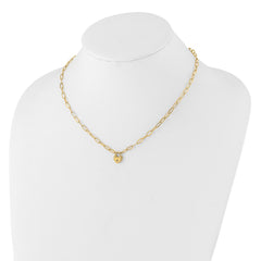 14K Polished Heart Lock Charm Paperclip Link 17.25 inch Necklace