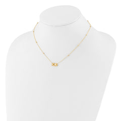 14K Polished Double Heart with Diamond-cut Beads 16 inch Necklace Plus 2 inch Extender