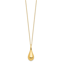 14k Polished Hollow Teardrop Pendant 18 inch Necklace