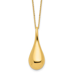 14k Polished Hollow Teardrop Pendant 18 inch Necklace