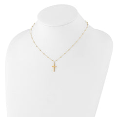 14K Mirror Beaded Chain with Polished Cross Pendant 16.25 inch Necklace Plus 2 inch Extender