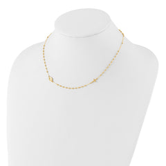 14K Polished Miraculous Medal and Cross Beaded Rosary Design 16.5 inch Necklace