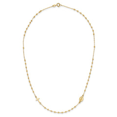 14K Polished Miraculous Medal and Cross Beaded Rosary Design 16.5 inch Necklace