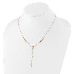 14K Polished Miraculous Medal and Cross Rosary Design 17.75 inch Y-Drop Necklace