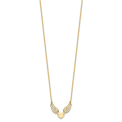 14K Polished Wings and Heart 17 inch Necklace