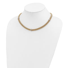 14k Two-Tone Polished Complete .05ct Diamond and Mesh 17 inch Necklace
