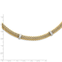 14k Two-Tone Polished Complete .05ct Diamond and Mesh 17 inch Necklace