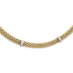 14k Two-Tone Polished Complete .05ct Diamond and Mesh 17 inch Necklace