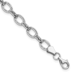 14k White Gold Polished Diamond-cut 7mm Fancy Link 7 inch Bracelet