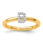 14K Stackable Diamond Initial B Ring