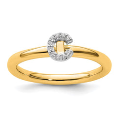 14K Stackable Diamond Initial C Ring