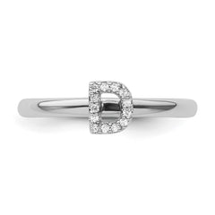 14K White Gold Stackable Diamond Initial D Ring