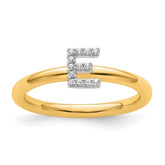 14K Stackable Diamond Initial E Ring