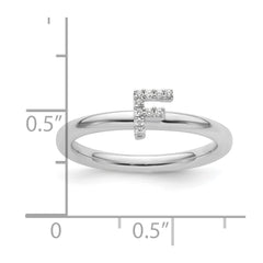 14K White Gold Stackable Diamond Initial F Ring