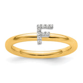 14K Stackable Diamond Initial F Ring