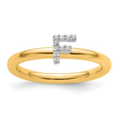 14K Stackable Diamond Initial F Ring