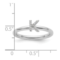 14K White Gold Stackable Diamond Initial K Ring