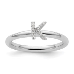 14K White Gold Stackable Diamond Initial K Ring