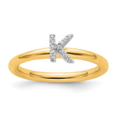 14K Stackable Diamond Initial K Ring