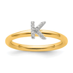 14K Stackable Diamond Initial K Ring