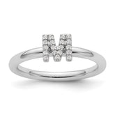 14K White Gold Stackable Diamond Initial M Ring