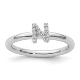 14K White Gold Stackable Diamond Initial N Ring