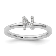 14K White Gold Stackable Diamond Initial N Ring