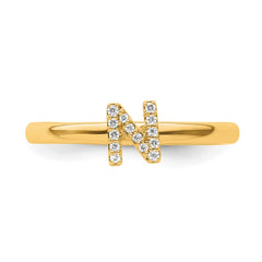 14K Stackable Diamond Initial N Ring