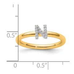 14K Stackable Diamond Initial N Ring