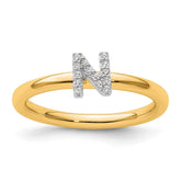 14K Stackable Diamond Initial N Ring