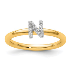 14K Stackable Diamond Initial N Ring