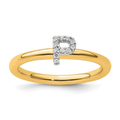 14K Stackable Diamond Initial P Ring