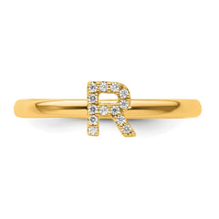 14K Stackable Diamond Initial R Ring