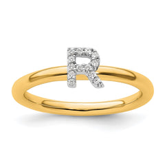 14K Stackable Diamond Initial R Ring