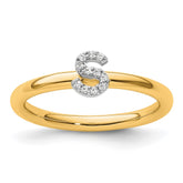 14K Stackable Diamond Initial S Ring