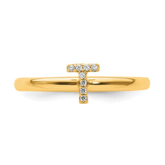 14K Stackable Diamond Initial T Ring