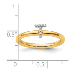 14K Stackable Diamond Initial T Ring