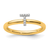 14K Stackable Diamond Initial T Ring