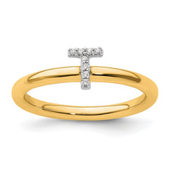 14K Stackable Diamond Initial T Ring