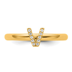14K Stackable Diamond Initial V Ring