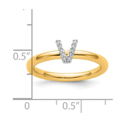 14K Stackable Diamond Initial V Ring
