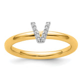 14K Stackable Diamond Initial V Ring