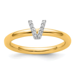 14K Stackable Diamond Initial V Ring